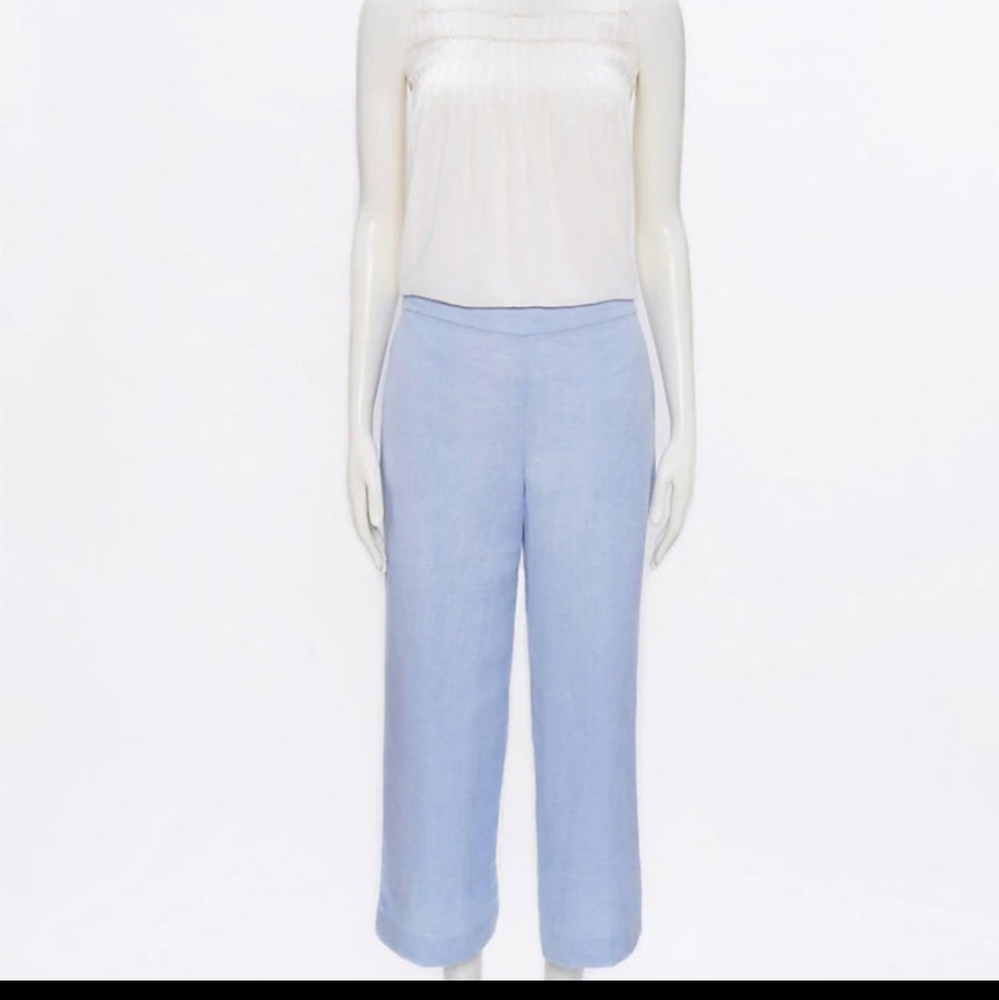 Loft Blue Linen Blend Wide Leg Crop Pants